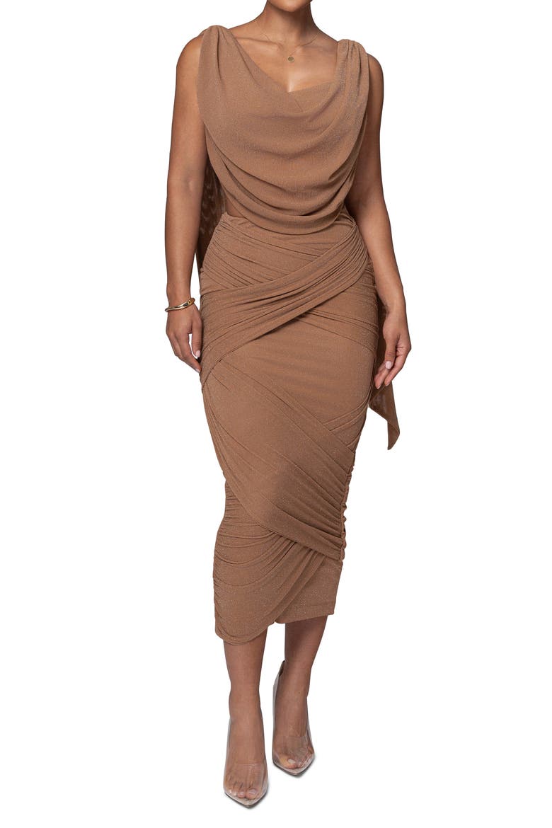 Divine Drape Sleeveless Dress, Main, color, BROWN