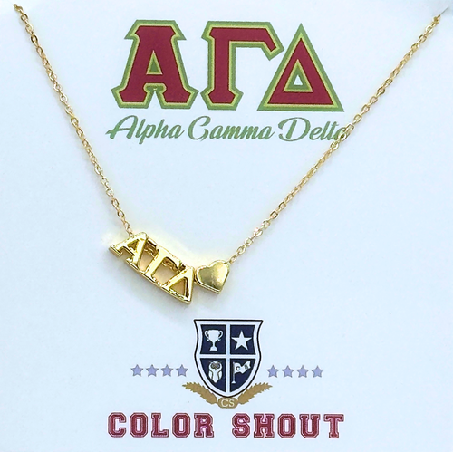 Color Shout Alpha Gamma Delta Sorority Gold Heart Necklace in Yellow Gold  product