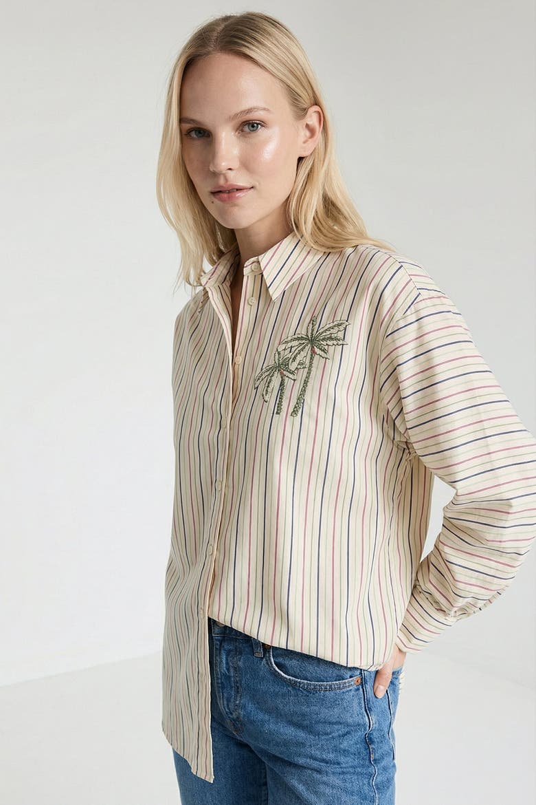 Gage Embroidered Long Sleeve Shirt, Alternate, color, Cream