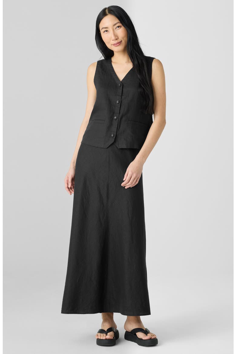Bias Cut Organic Linen A-Line Skirt, Alternate, color, BLACK