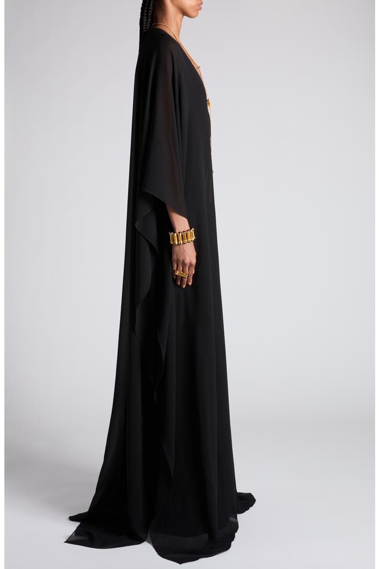 Plunge Neck Silk Georgette Gown, Alternate, color, BLACK
