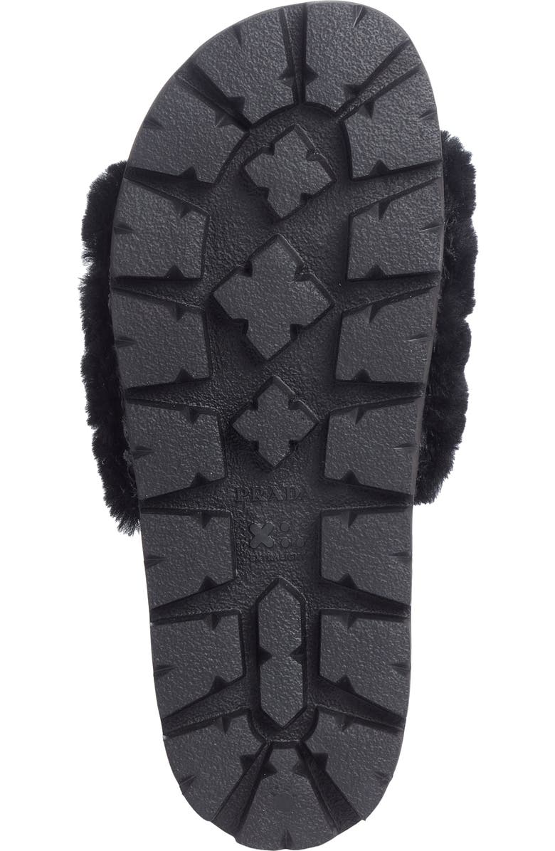 Prada Logo Genuine Shearling Slide Sandal, Alternate, color,