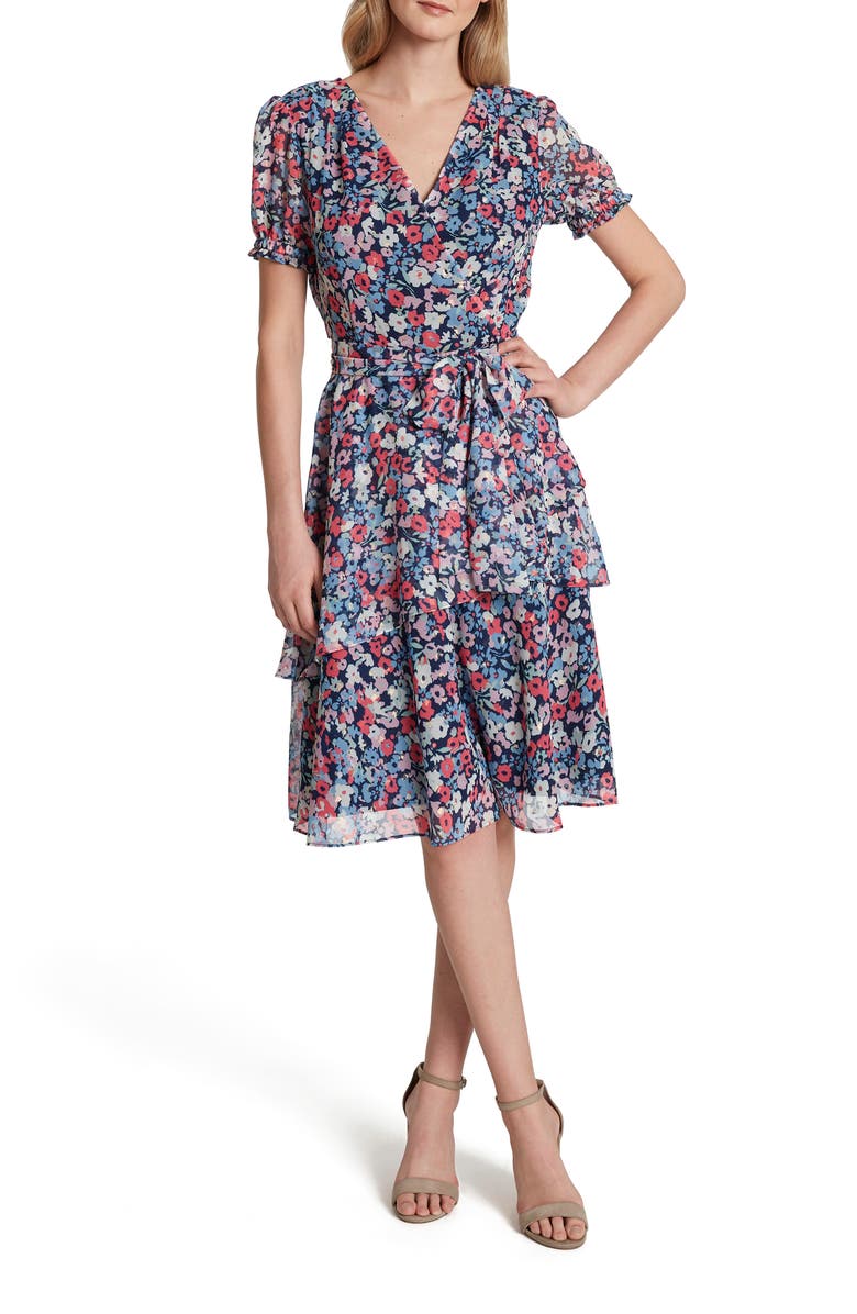 Tahari S/S PRINTED MINI METALLIC FLOR, Main, color, 