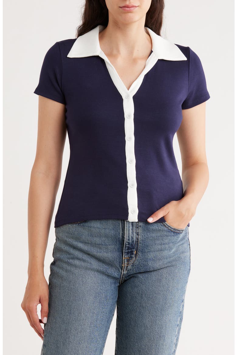 Short Sleeve Button-Up Shirt, Main, color, NAVY/ BONE