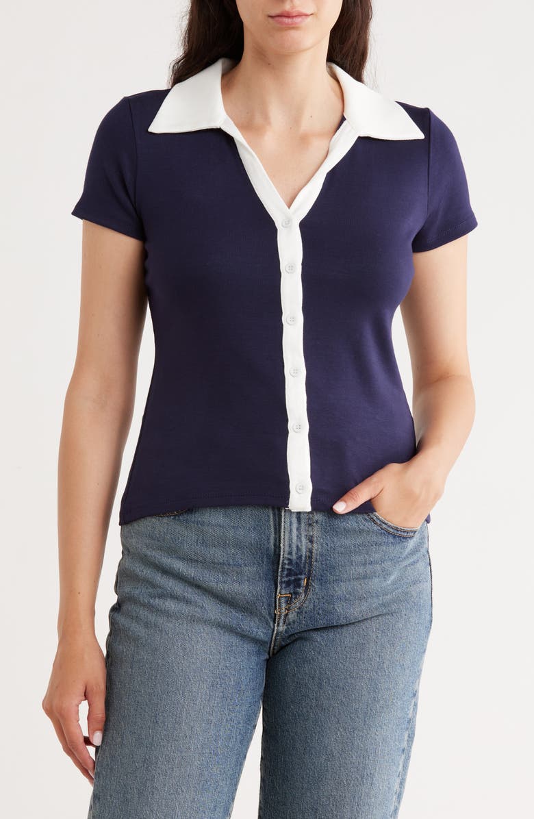 CYRUS Short Sleeve Button-Up Shirt, Main, color, Navy/ Bone