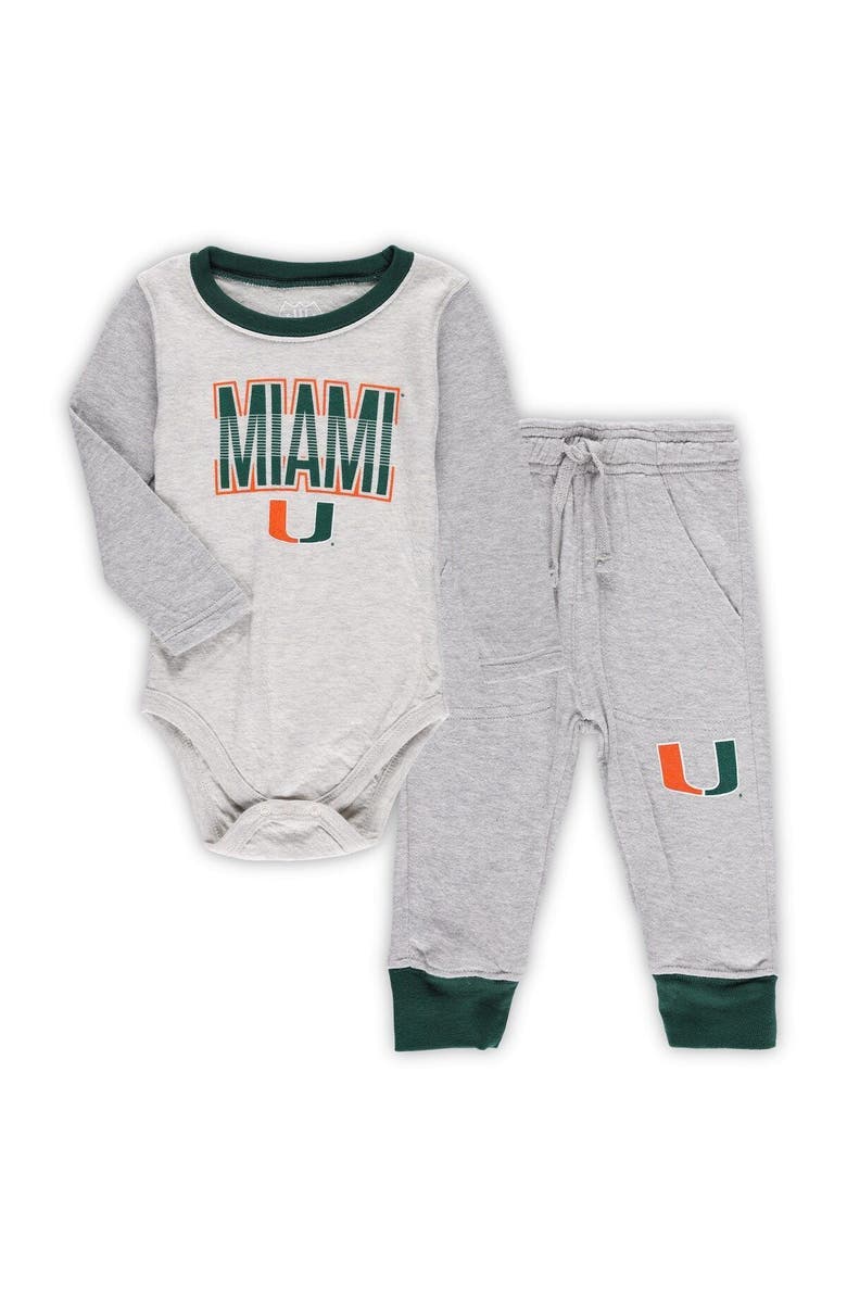 Wes & Willy Infant Wes & Willy Heather Gray Miami Hurricanes Jie Jie Long Sleeve Bodysuit & Pants Set, Main, color, Orange