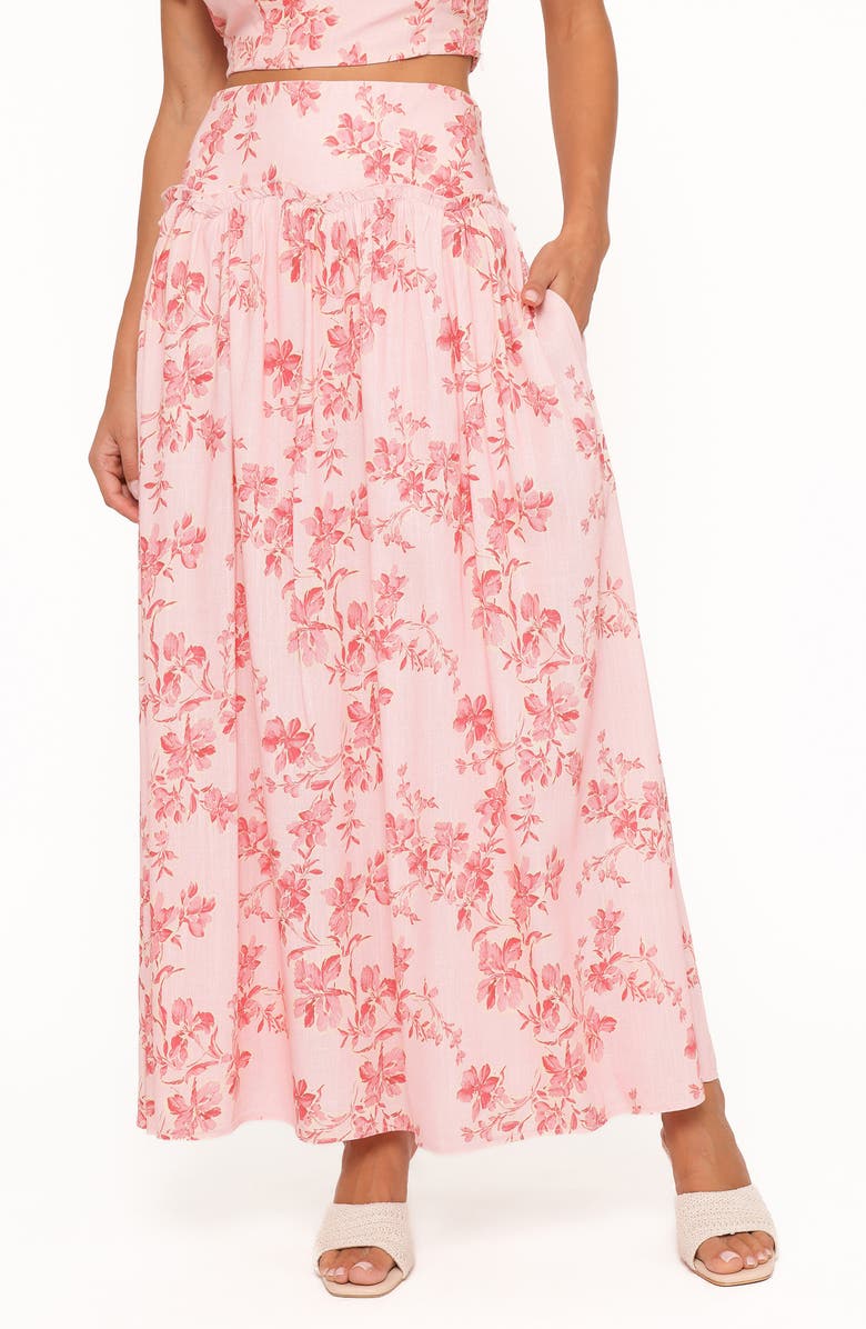 Petal & Pup Tyler Floral Drop Waist Maxi Skirt, Main, color, Rose Pink Floral
