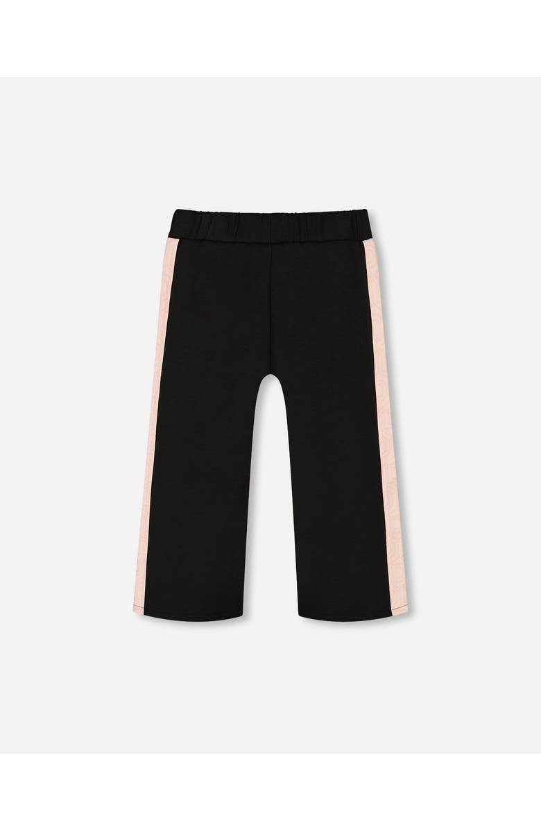 Deux par Deux Girl's Cropped Wide Leg Pant With Contrast Band Black, Main, color, 