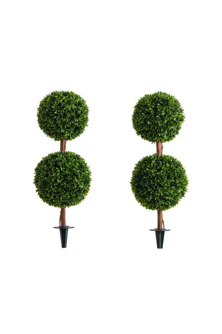 3-ft  UV Resistant Artificial Double Ball Boxwood Topiary with Integrated Ground Stake (Indoor/Outdoor) - Set of 2, Main, color, Green