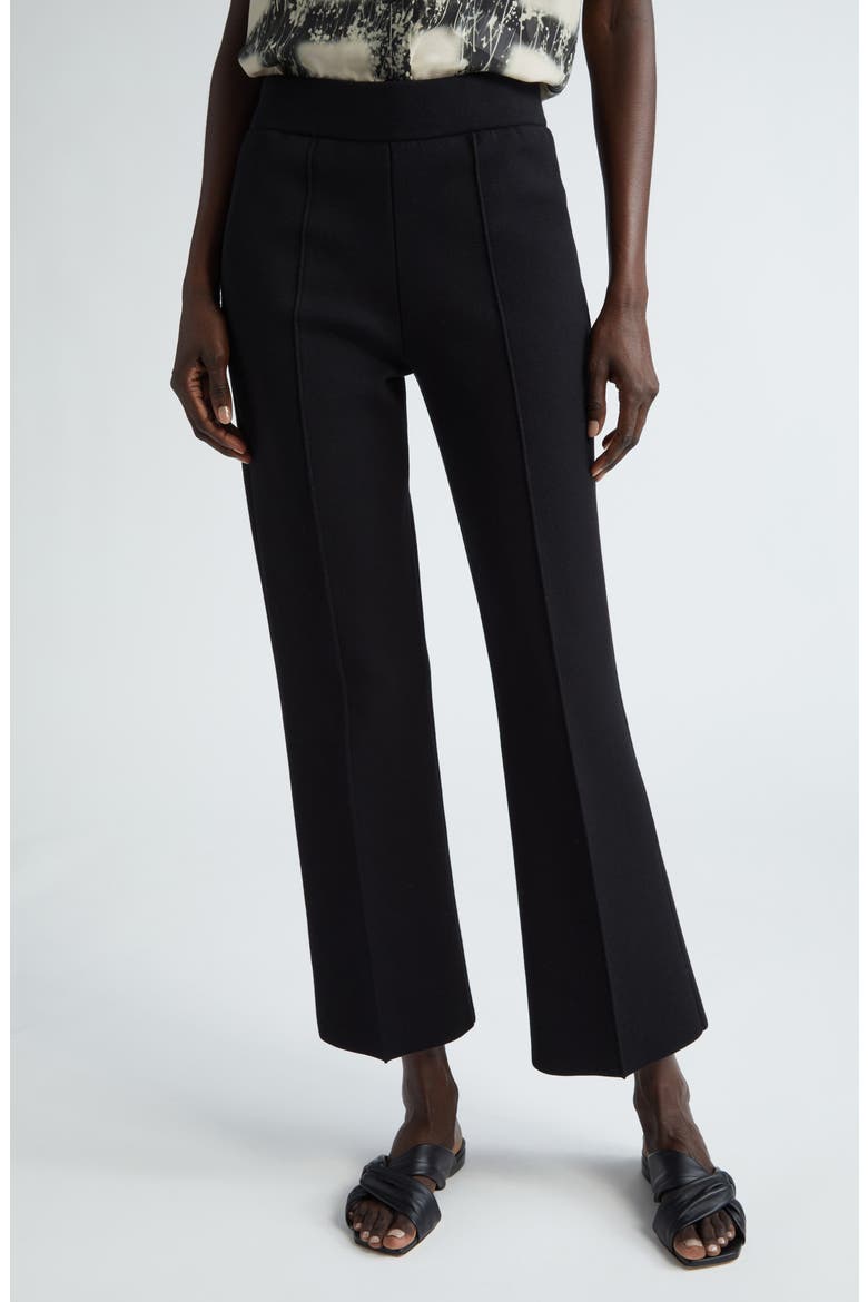 Foley Crepe Knit Flare Ankle Pants, Main, color, BLACK