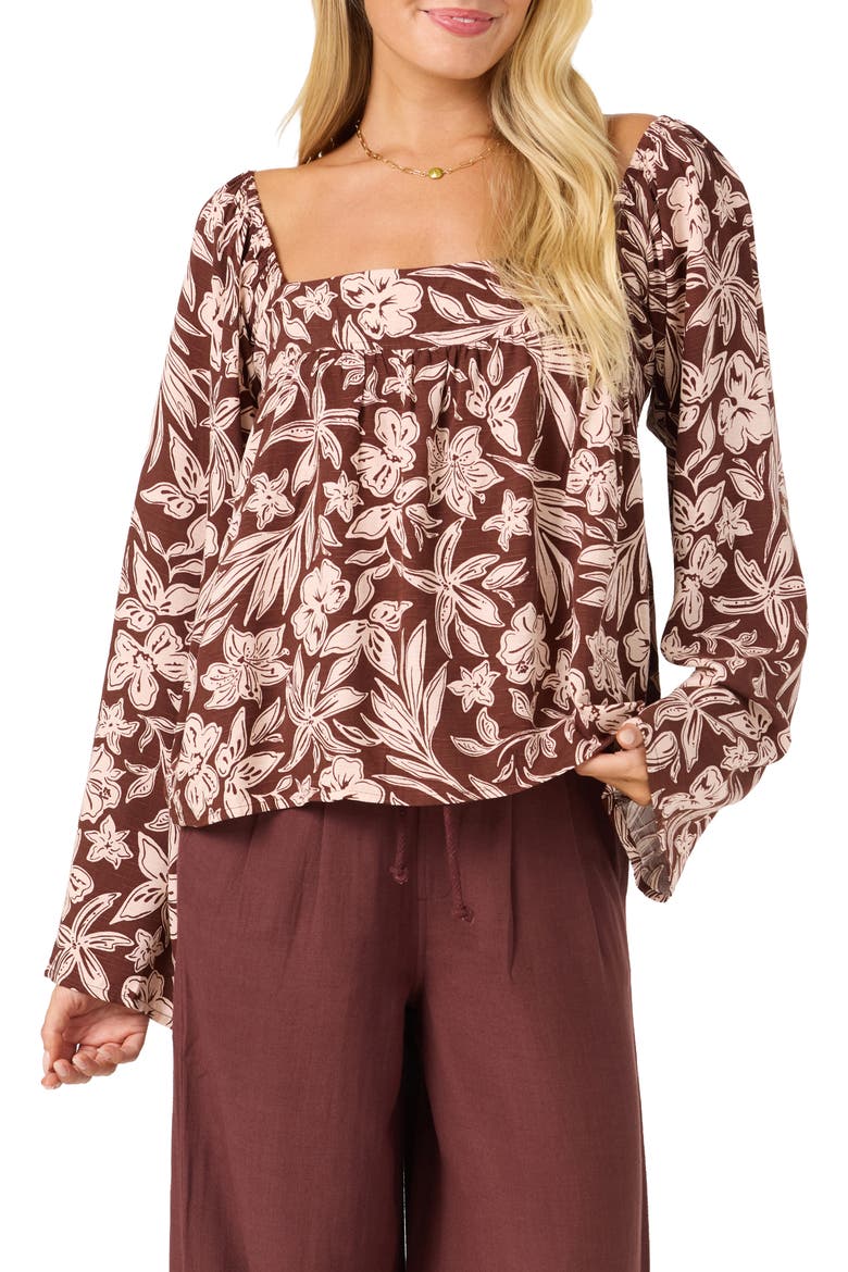 Hayzel Floral Long Sleeve Top, Main, color, CHOCOLATE