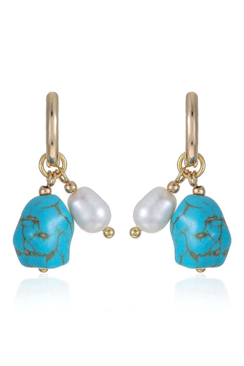 Reconstituted Turquoise & Imitation Pearl Huggie Hoop Earrings, Alternate, color, TURQUOISE