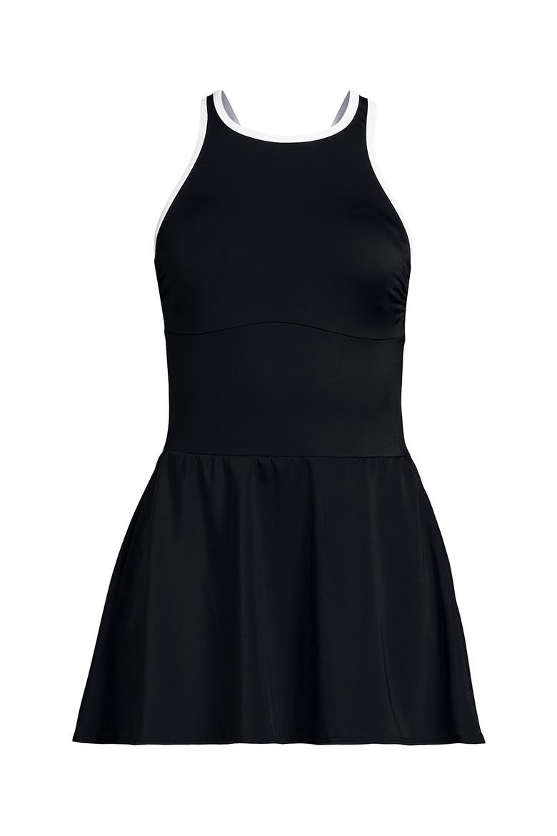 Plus Size Tugless High Neck Swim Dress Swimsuit, Alternate, color, Black/White