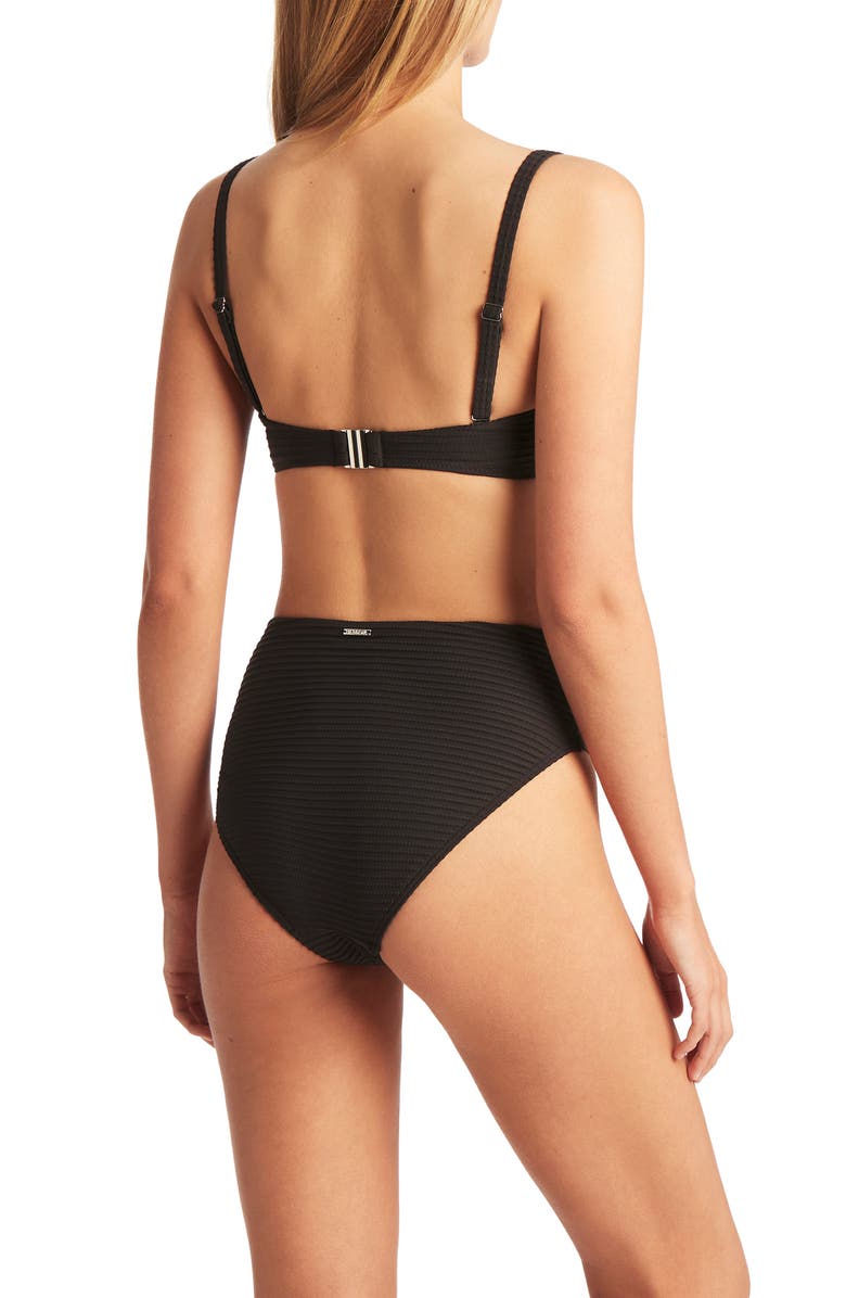 Sea Level Retro High Waist Bikini Bottoms, Alternate, color, Black