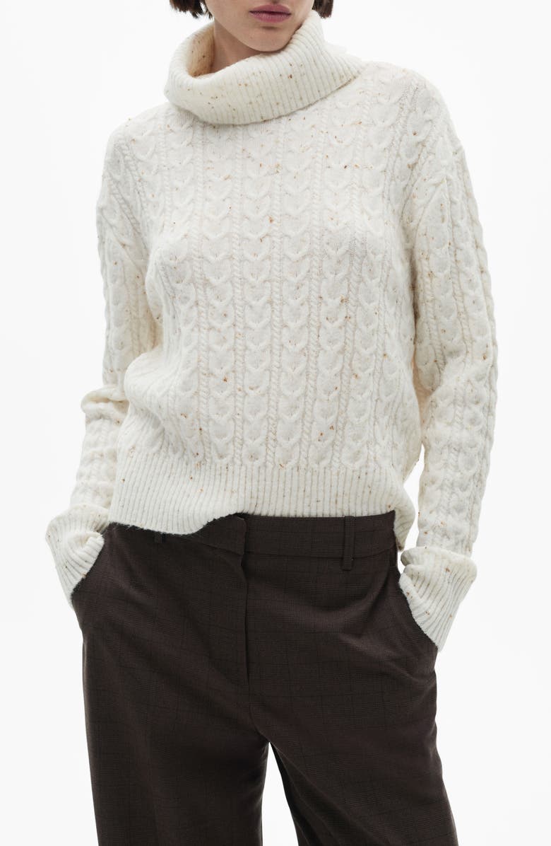 MANGO Twisted Cable Knit Donegal Turtleneck Sweater, Main, color, 