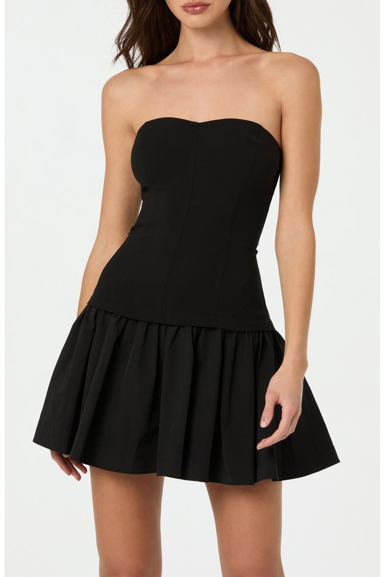 Strapless Mixed Media Minidress, Alternate, color, BLACK