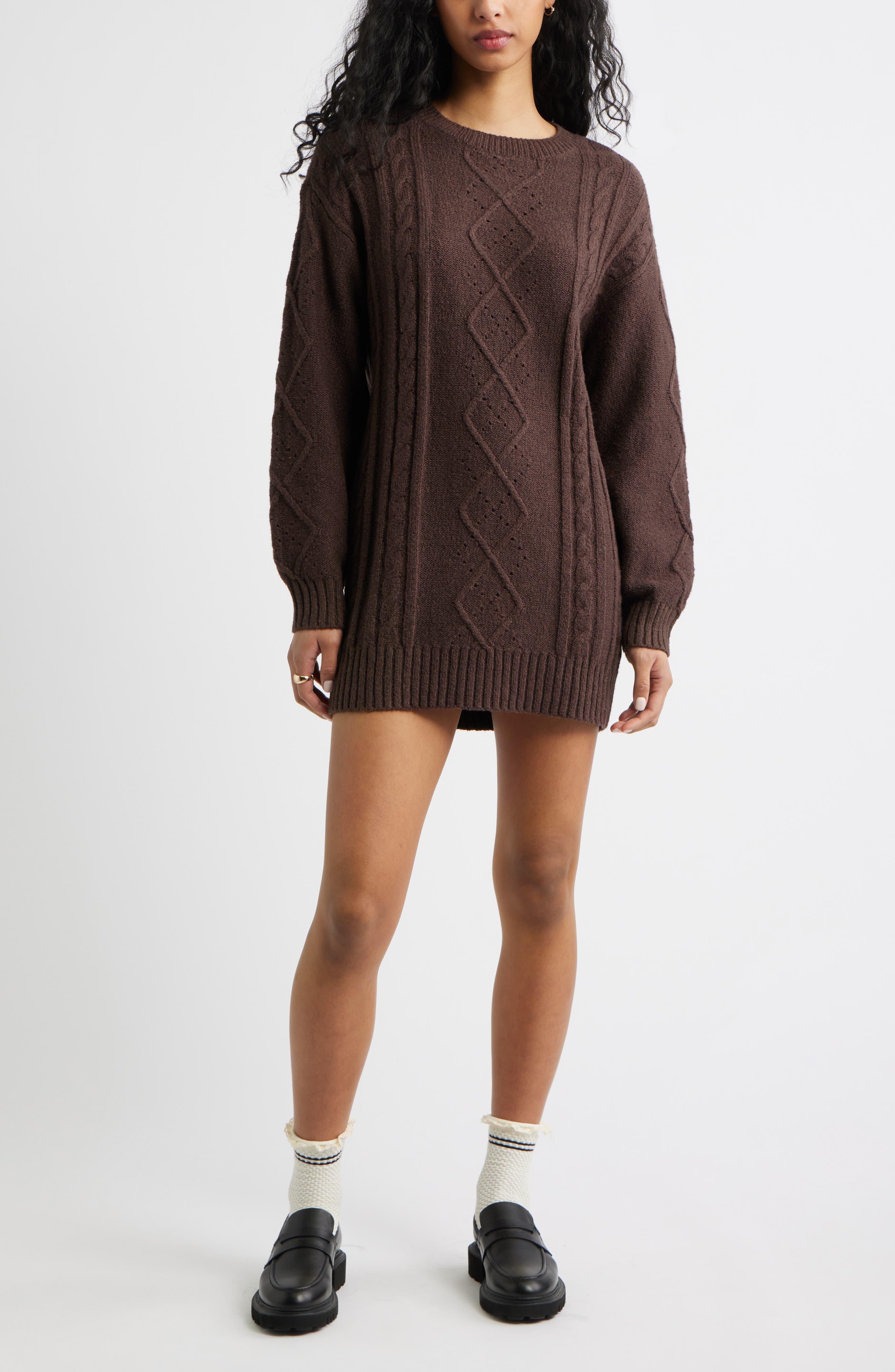 BP. Long Sleeve Cable Knit Sweater Dress