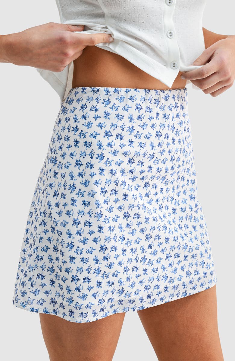 All in Favor Floral Miniskirt, Alternate, color, Ivory Blue