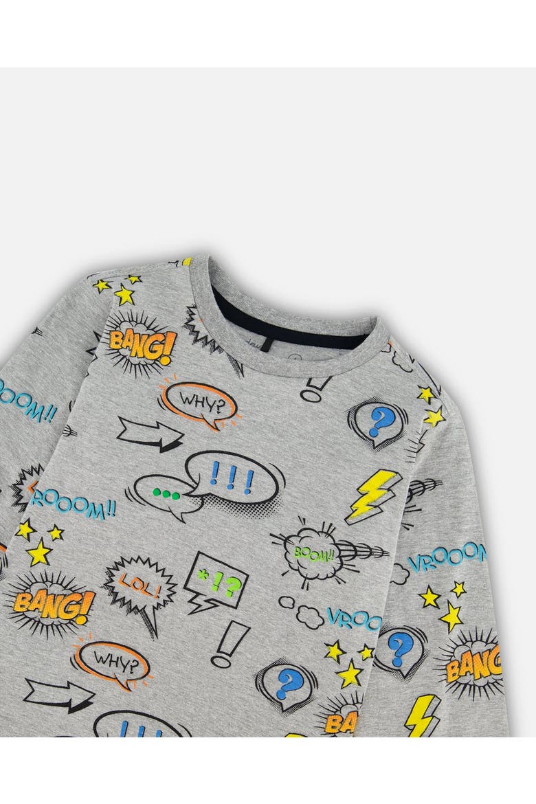Little Boy's Long Sleeve Printed T-Shirt Gray Mix, Alternate, color, Light Heather Grey