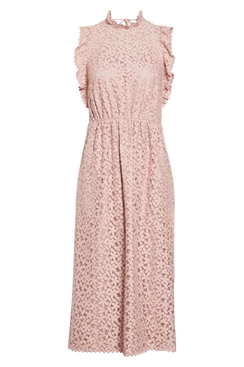 flora lace ruffle dress, Alternate, color, STRAWBERRY MOCHI