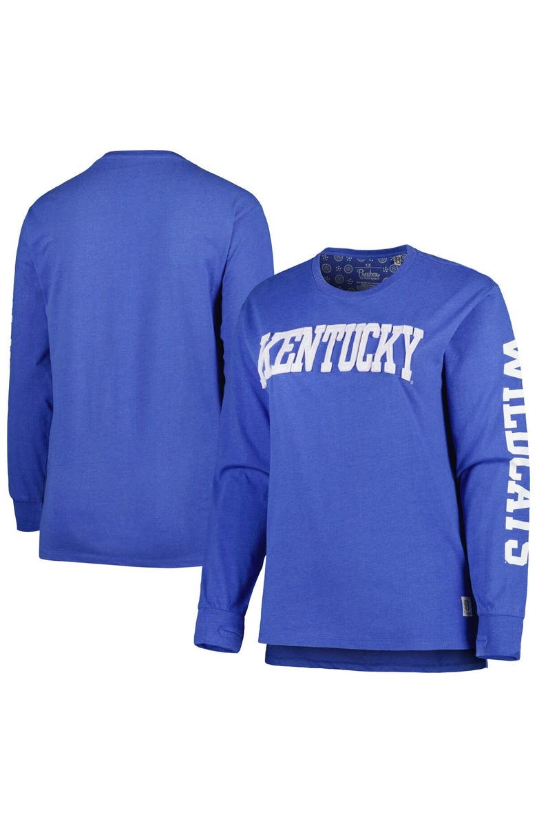 PRESSBOX Women's Pressbox Royal Kentucky Wildcats Plus Size Canyon Two-Hit Long Sleeve T-Shirt, Main, color,