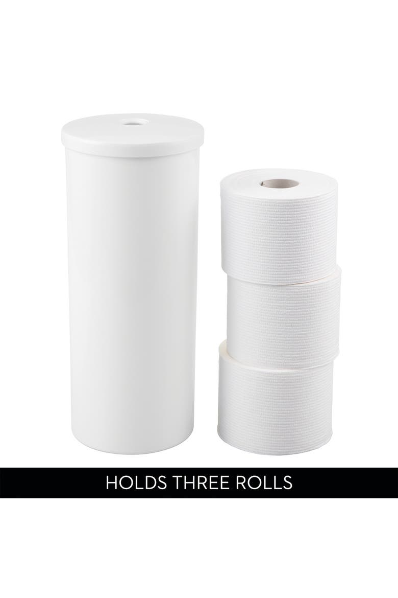 Freestanding Toilet Paper Canister with Lid for 3 Extra Rolls, White, Made in USA, Alternate, color, White