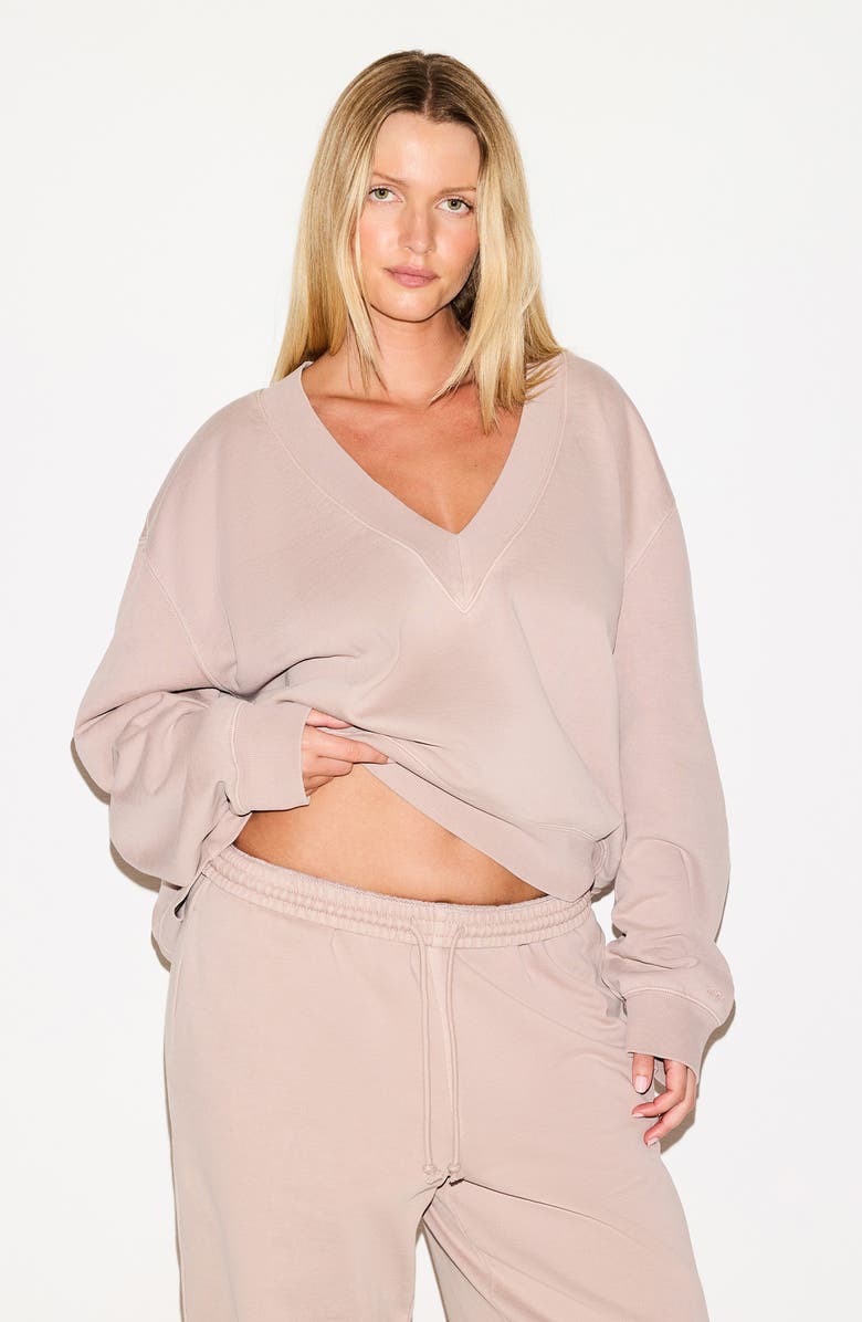 SKIMS V-Neck Fleece Pullover, Alternate, color, Light Fawn