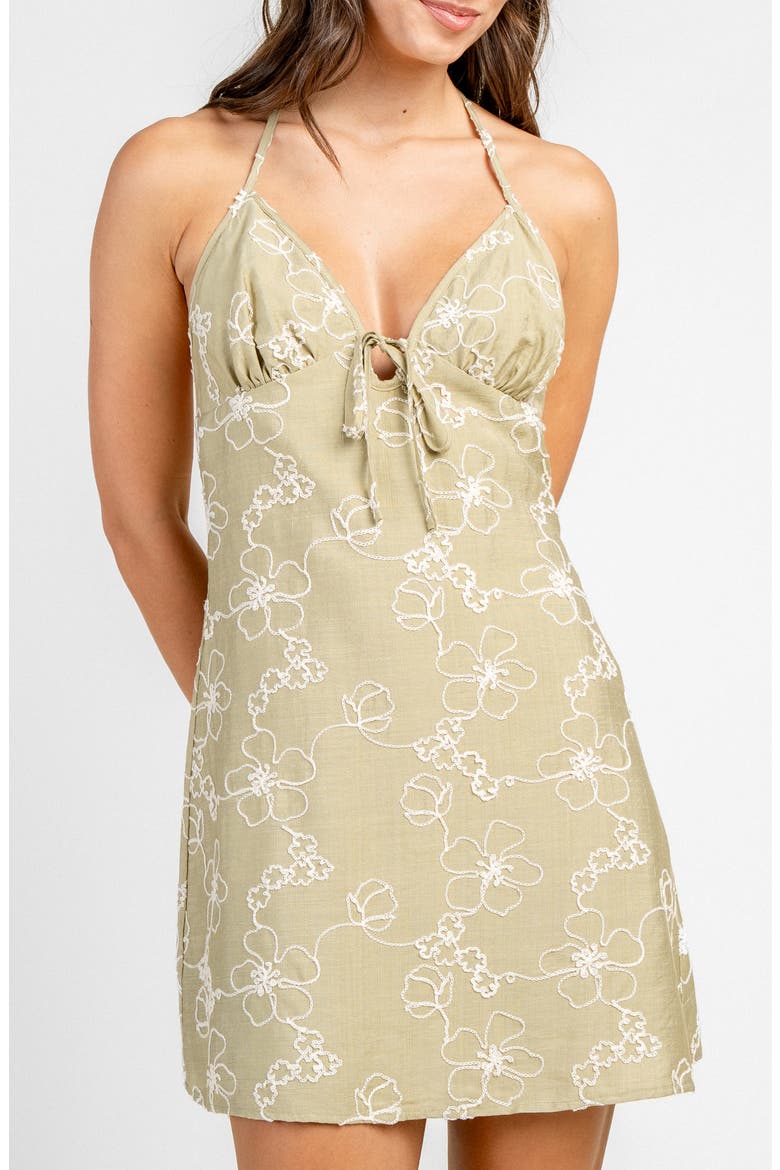 Floral Embroidered Halter Neck Minidress, Main, color, SAGE