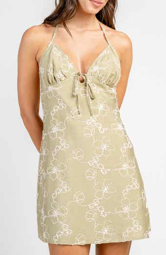 Floral Embroidered Halter Neck Minidress