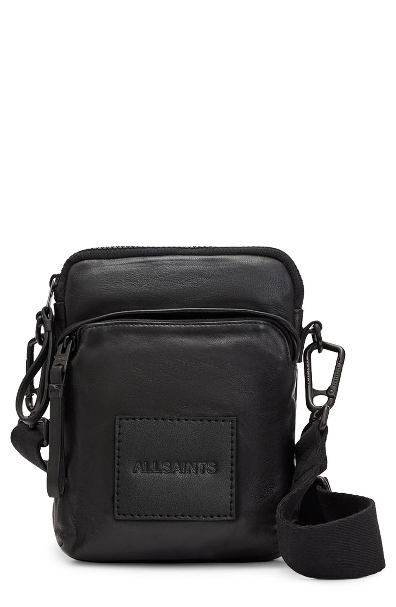 AllSaints Falcon Leather North/South Crossbody Pouch, Main, color, 