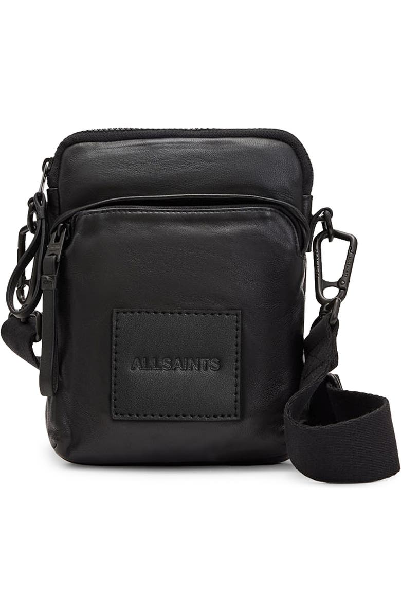 AllSaints Falcon Leather North/South Crossbody Pouch, Main, color,