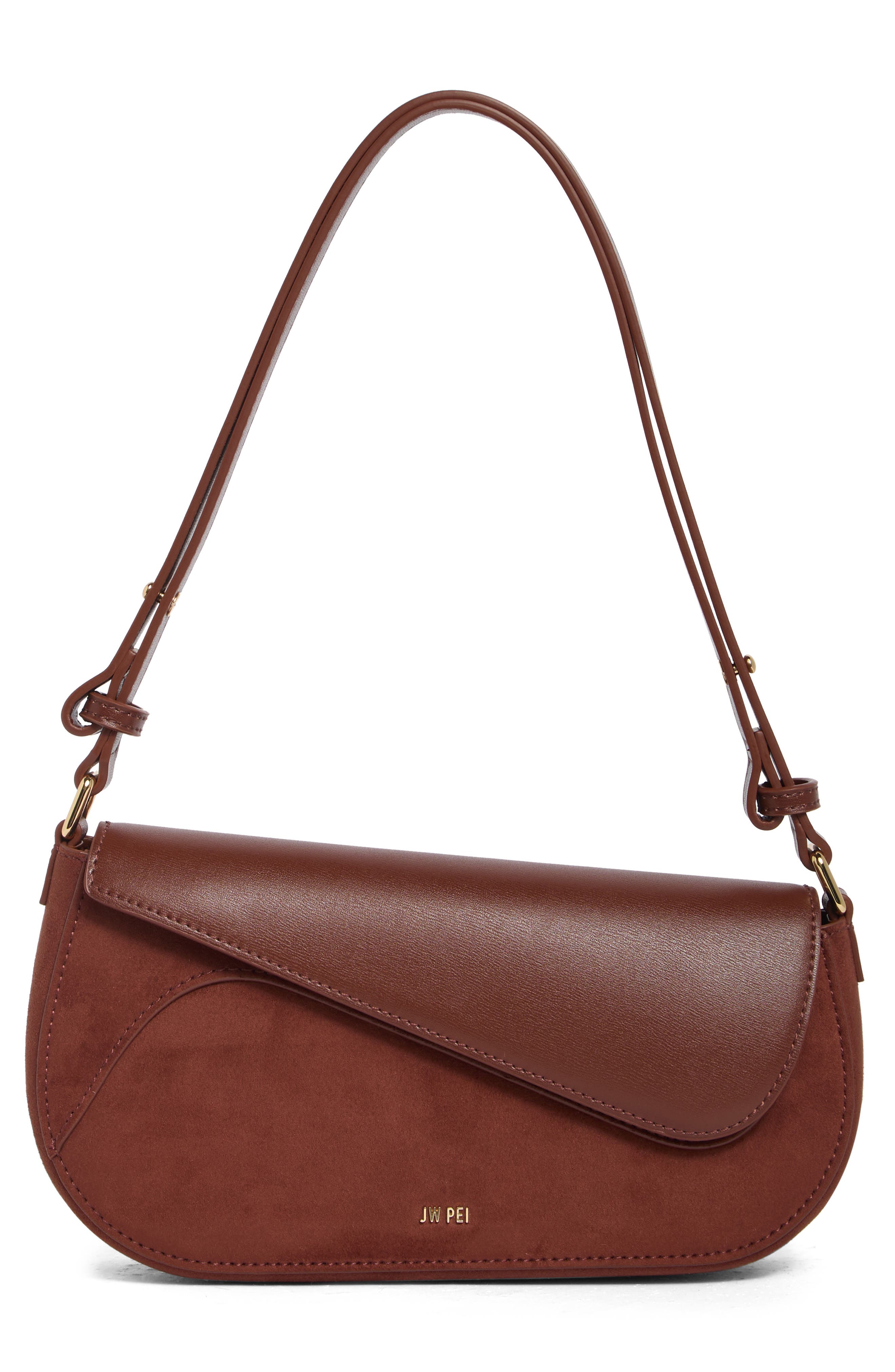 Addisyn Faux Suede Panel Faux Leather Baguette Bag, Alternate, color, MOCHA BROWN