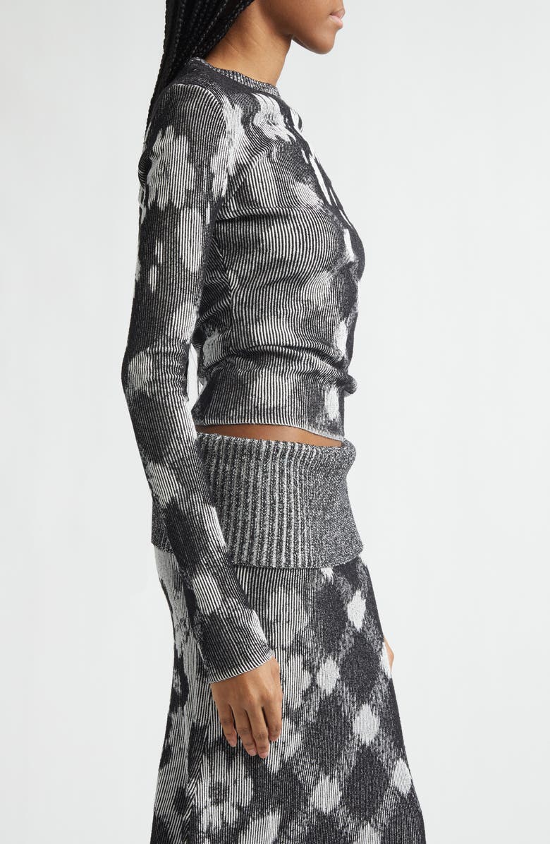 Paolina Russo Illusion Floral Jacquard Sweater, Alternate, color, Black/ White