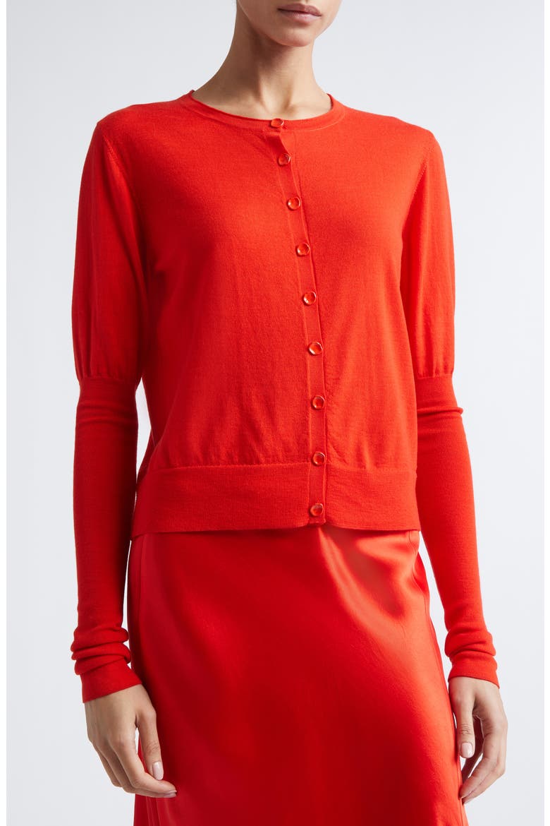 Puff Sleeve Merino Wool Cardigan, Alternate, color, PAPAYA