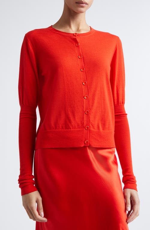 Jason Wu Collection Puff Sleeve Merino Wool Cardigan In Orange