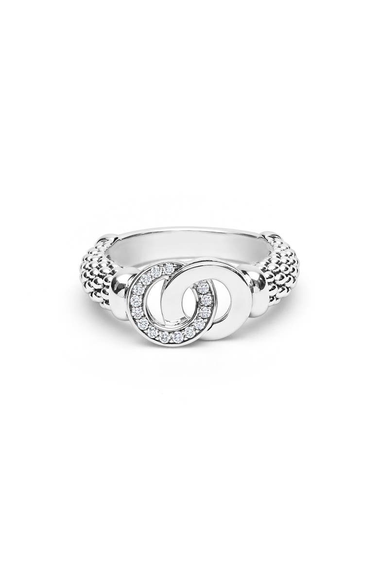 Signature Caviar Interlocking Diamond Ring, Alternate, color, SILVER