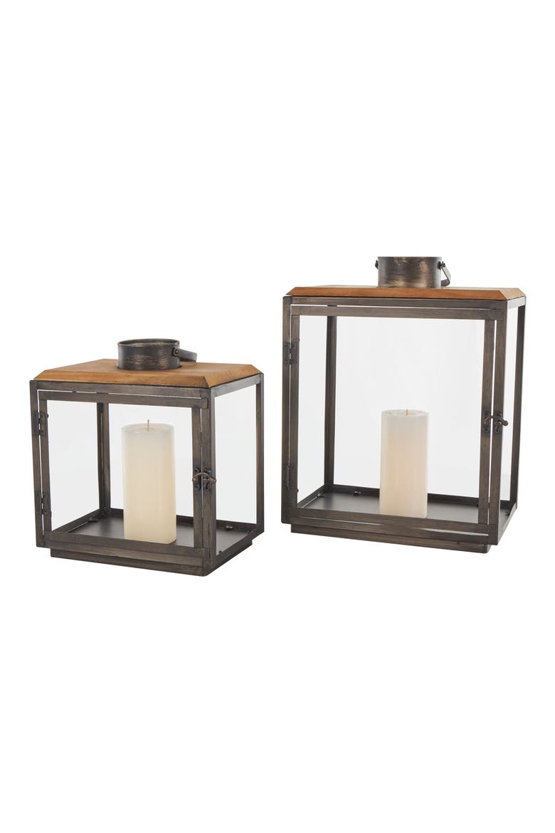 Set of 2 Lantern Candleholders, Main, color, DARK GRAY