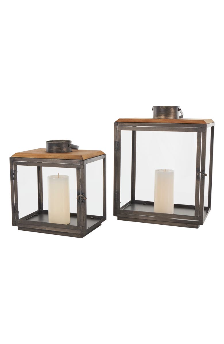 GINGER BIRCH STUDIO Set of 2 Lantern Candleholders, Main, color, Dark Gray
