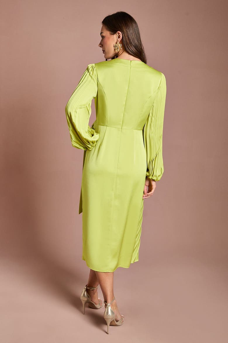 Satin Long Sleeve V-Neck Wrap Dress, Alternate, color, Lime