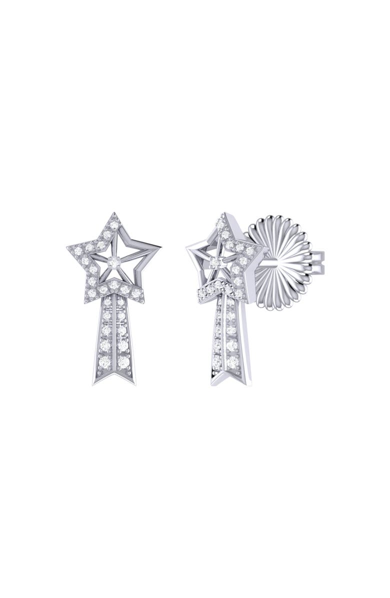 LuvMyJewelry Shooting Star Sterling Silver Diamond Comet Earring, Main, color, Silver