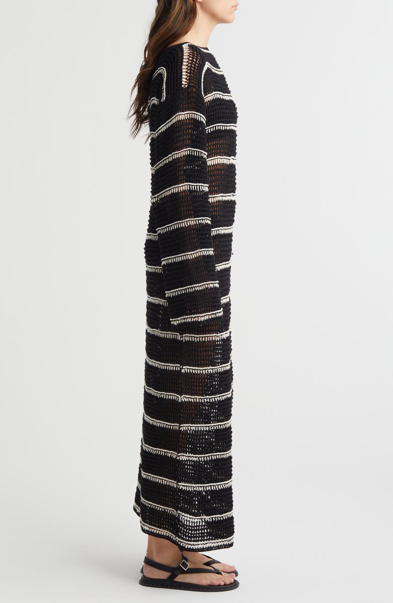 Faithfull the Brand Jesolo Stripe Long Sleeve Open Stitch Cotton Sweater Dress, Alternate, color, 