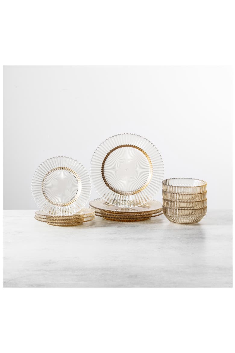 Archie 12-Piece Glass Dinnerware Set, Alternate, color, GINGER