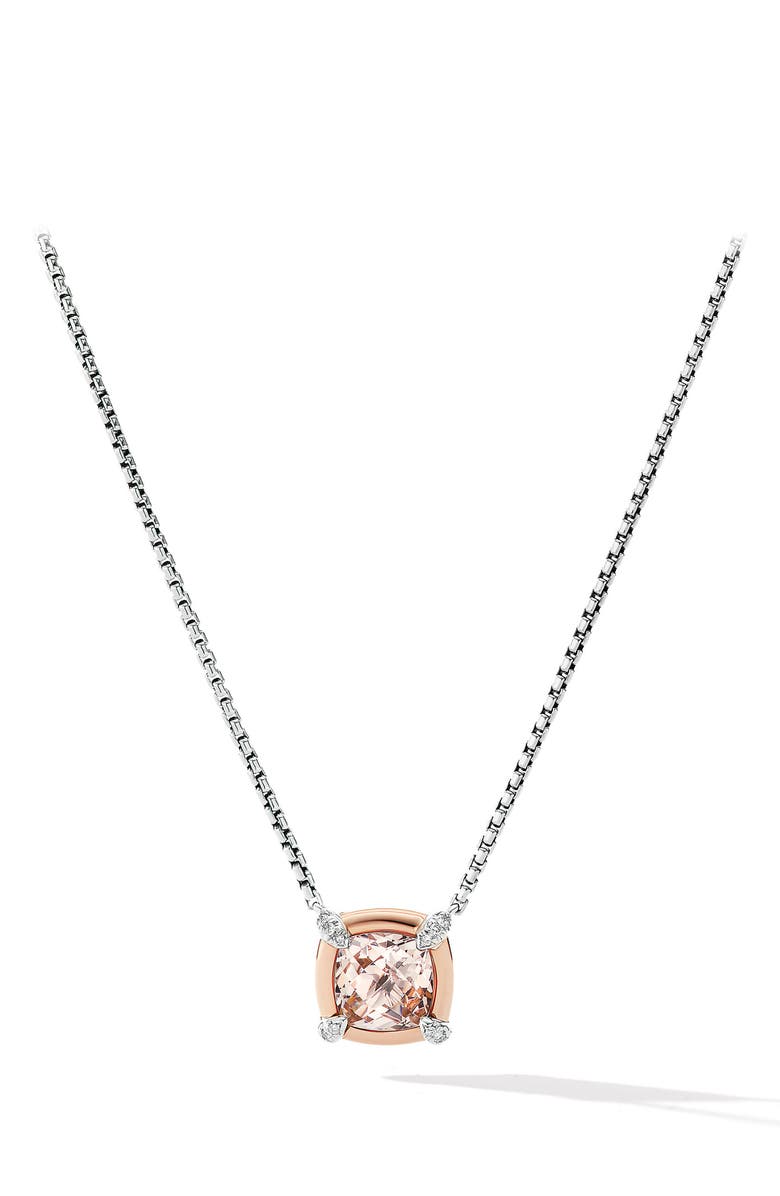 David Yurman Petite Chatelaine<sup>®</sup> Pendant Necklace with Semiprecious Stone & Diamonds, Main, color, Silver Pave/ Morganite