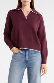 Vigoss Blanket Stitch Collared Pullover Sweater