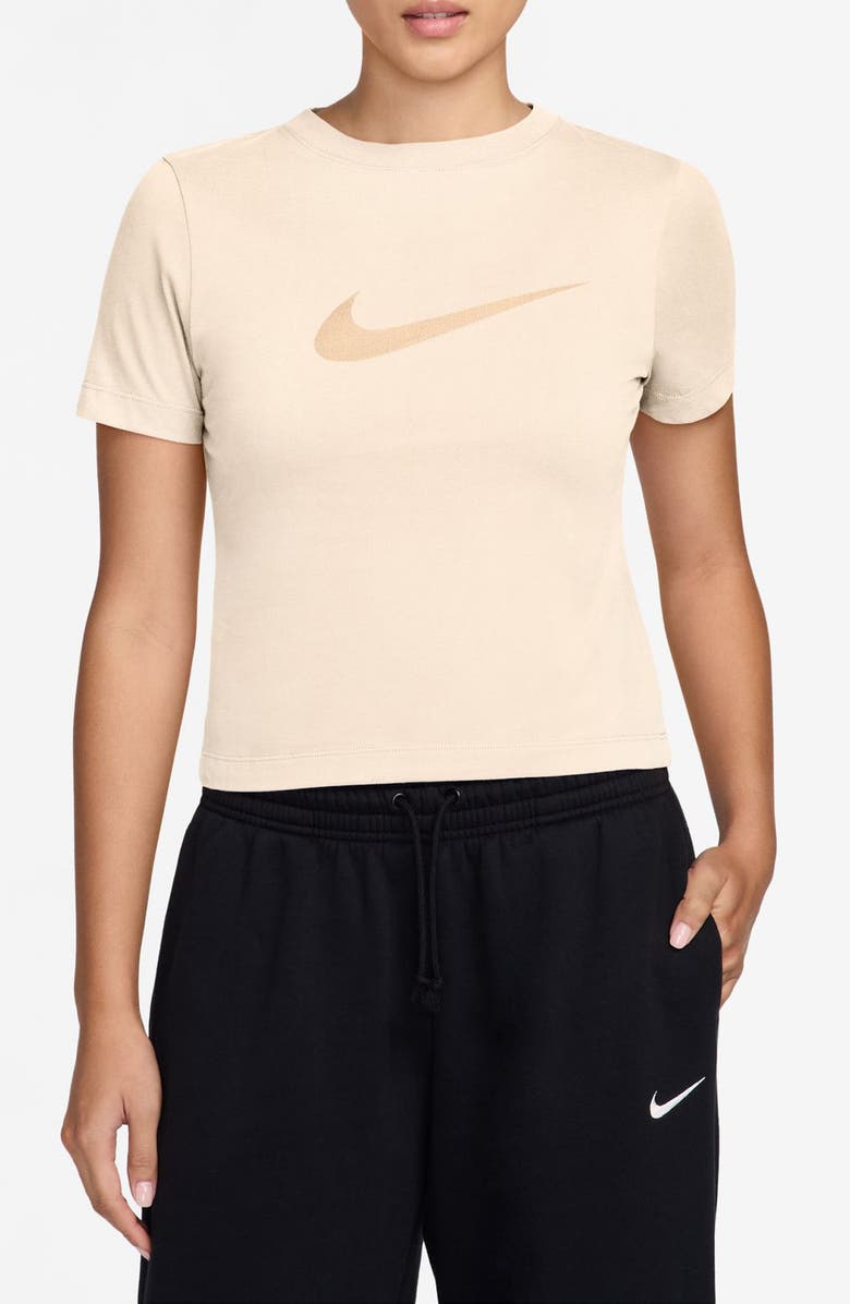 Nike Sportswear Swoosh Burnout Logo T-Shirt, Main, color, Chalk/ Chalk