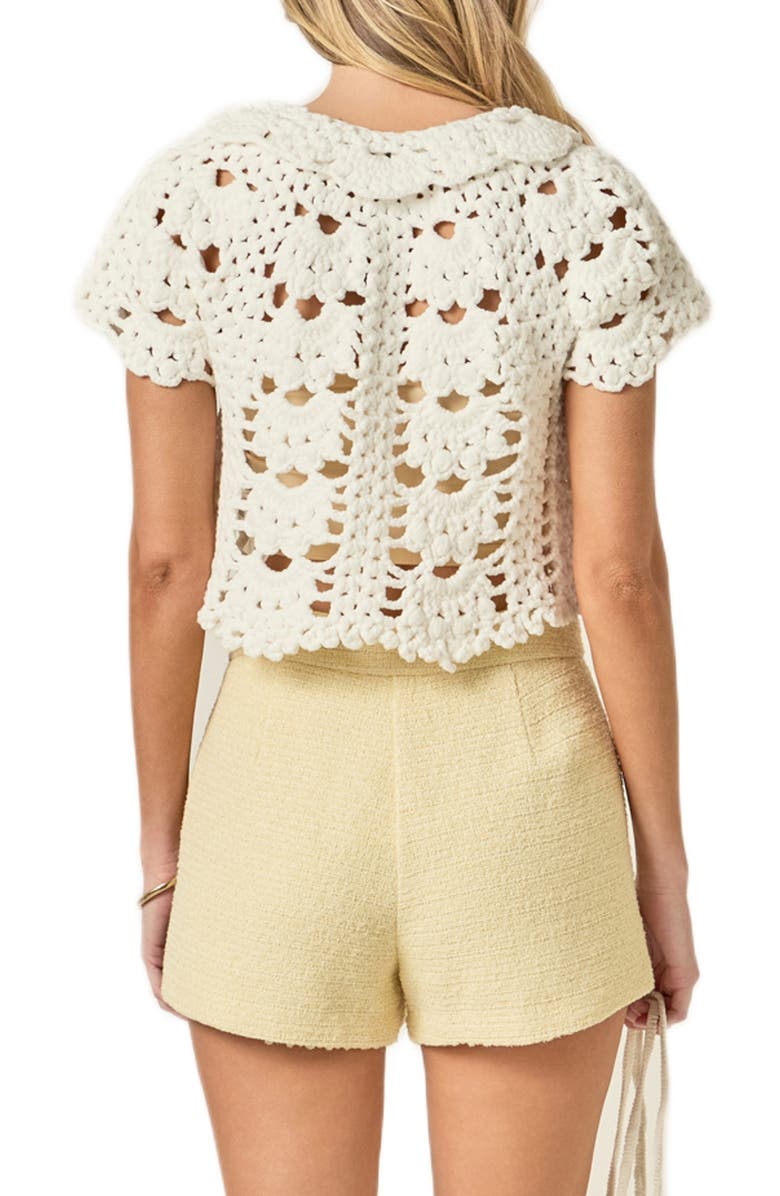English Factory Crochet Crop Cardigan, Alternate, color, White
