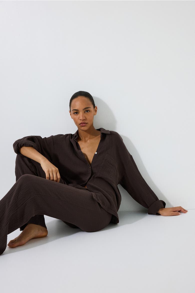 Cotton Muslin Pajamas, Alternate, color, Dark brown