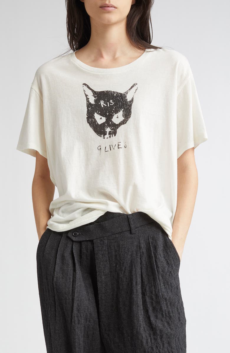 R13 9 Lives Cotton & Cashmere Graphic T-Shirt, Main, color,