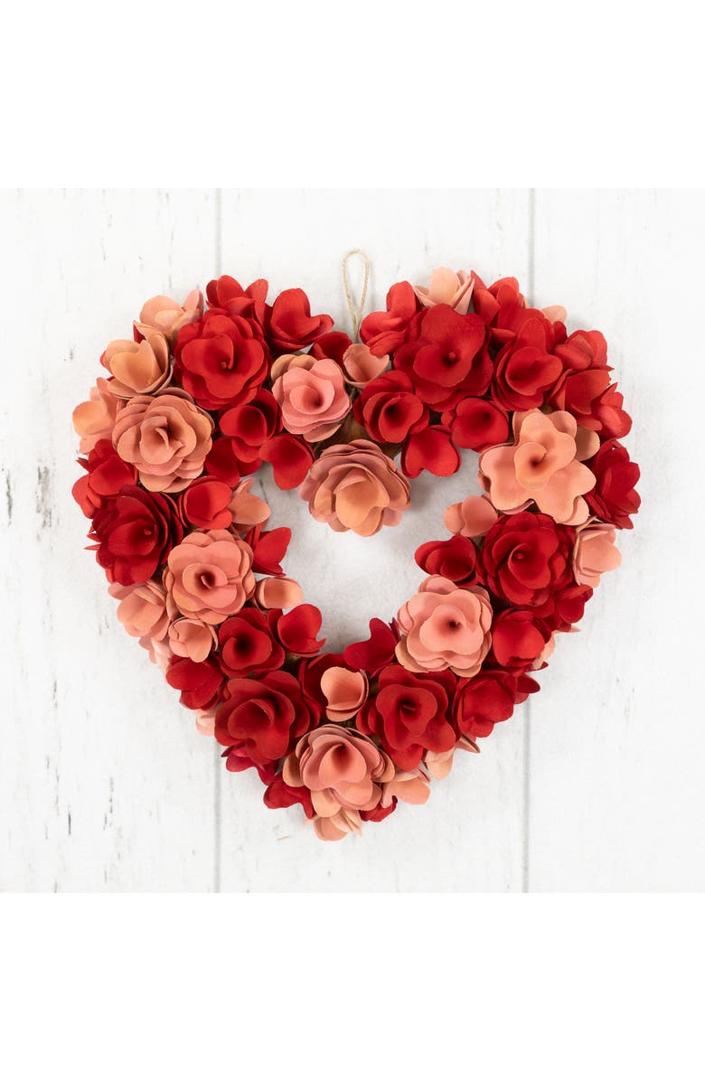 Northlight Wooden Flower Artificial Valentine's Day Wreath - 15" - Red and Pink, Alternate, color, 