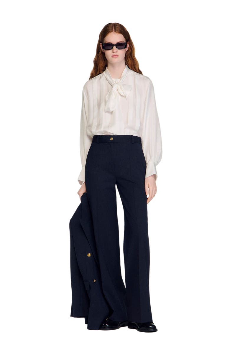 SANDRO Minimal chalk-striped trousers, Alternate, color, Navy Blue